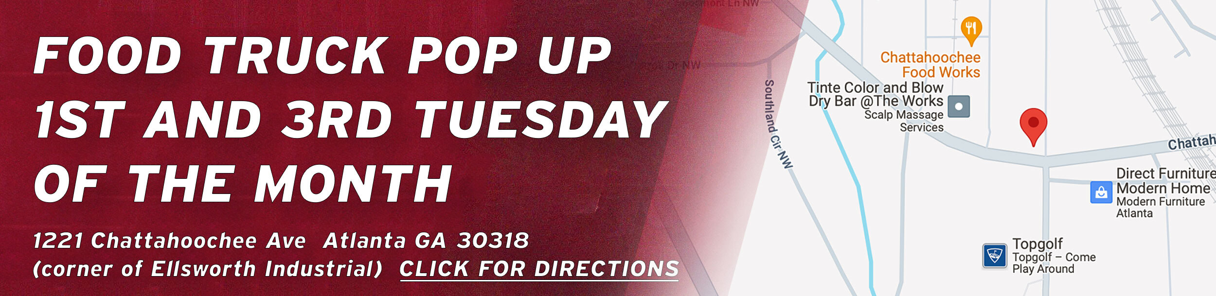 Food Truck Pop Up 1st and 3rd Tuesday of the Month - Click for directions